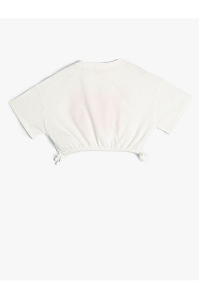 Koton Crop T-Shirt Slogan με στάμπα με κοντό μανίκι Crew λαιμόκοψη
