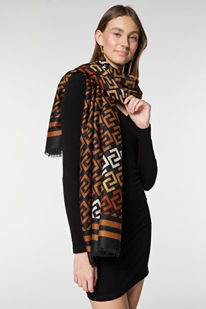 FELLMENS Γυναικείο σάλι με σχέδιο αλυσίδας καφέ