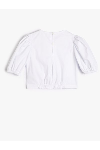 Koton Crop halenka asymetrického střihu se zapínáním na knoflíčky vzadu, krátké balónové rukávy, bavlna