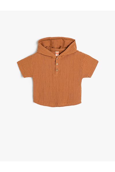 Koton Cotton Muslin Hooded Shirt - Short Sleeve