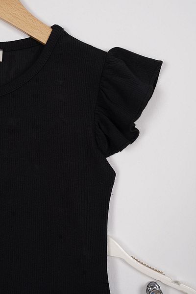 zepkids Σετ καλσόν για κορίτσια σε μαύρο χρώμα με βολάν μανίκια και αξεσουάρ με κουμπιά μπροστά