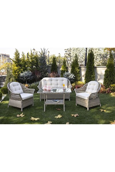 GRASS GARDEN Orkide Rattan 2 1 1 Masa Bahçe Balkon Mobilyası Alüminyum Üzeri ...