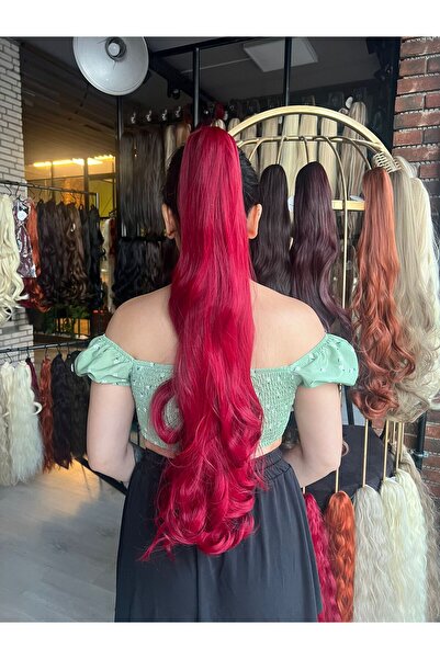 Suzan Peruk Tak ve Çık Postiş Tokalı Dalgalı At Kuyruğu - Kızıl 80cm