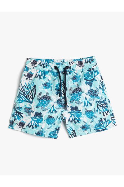 Koton Pantaloni scurți de mare, cu cravată în talie, cu ochiuri țestoase imprimate