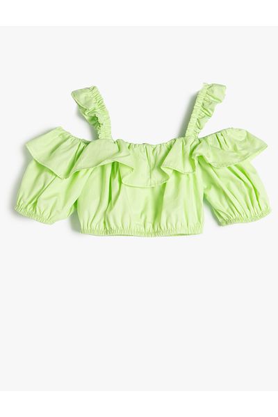 Koton Μπλούζα Crop Balloon Sleeves Frilly λουράκια Flounce Βαμβακερά