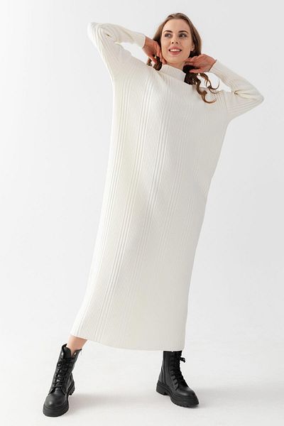 Irmak Kerekli Women's Ecru Ribbed Oversize Knitwear Dress 811134