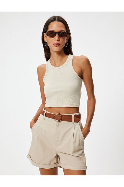 Koton Mini-Shorts mit hoher Taille und Gürteltasche, detailliert aus Baumwolle, entspannte Passform