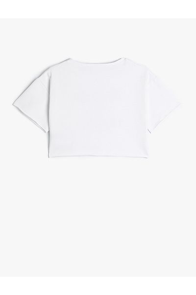 Koton Crop T-Shirt Slogan εμπριμέ με κοντό μανίκι Crew λαιμόκοψη από βαμβάκι