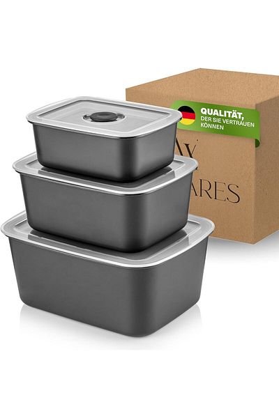 Viwares Vakuumdosen 3er Set Anthrazit - Luftdicht, Frischhaltend & Stapelbar