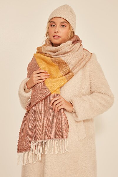 MARBERRY 13809 Soft Textured Fish Back Patterned Orange Thick Shoulder Shawl Scarf