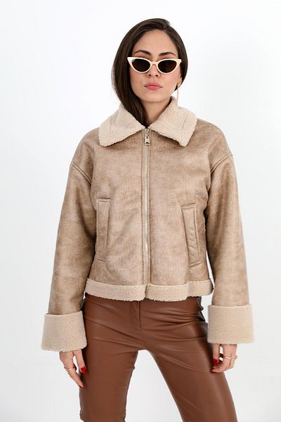 VAPUR TEKSTİL Coat Sleeve Folded Suede Plush - Beige