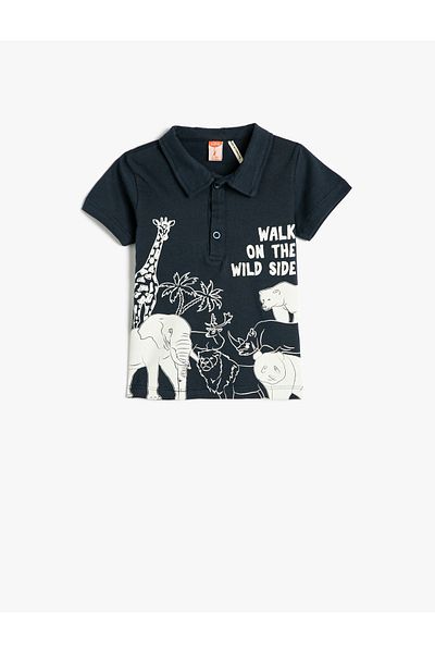 Koton T-Shirt mit Polo-Ausschnitt und kurzen Ärmeln aus Baumwolle mit Tiermotiv