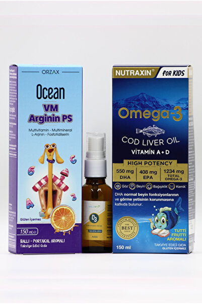 Ocean VM Arginin PS, D3 Sprey ve Omega-3 Cod Liver Oil - Çocuklar İçin Vitami...
