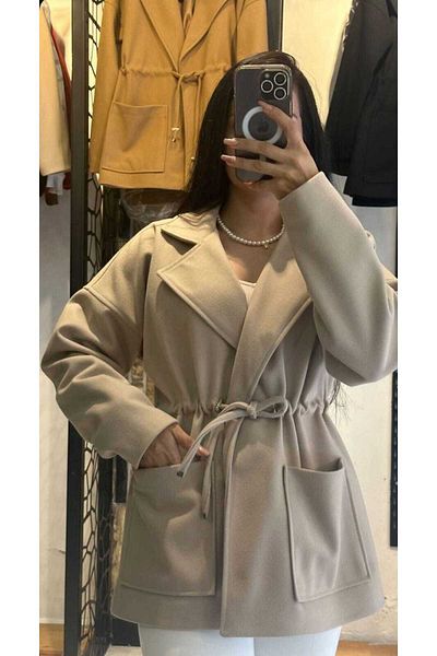 Sublime Butik Γυναικείο μπουφάν με διπλή τσέπη με φαρδιά μέση με κορδόνι με διπλό στήθος