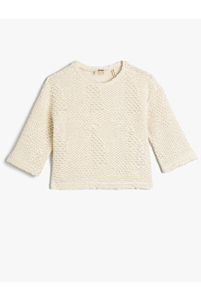 Koton Tricou cu mânecă lungă, croșetat, cu gât crestat