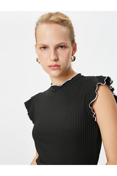 Koton Short Sleeve T-Shirt with Ribbed Ruffle Detail