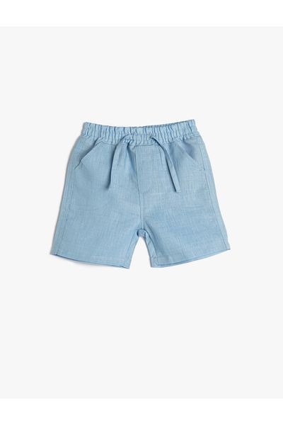 Koton Pantaloni scurți din in, cu buzunare, cu cravată elastică în talie