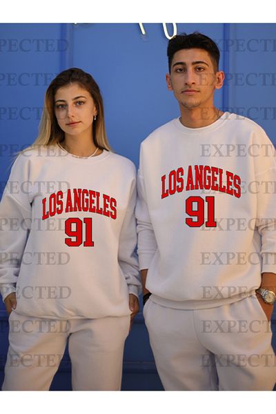 EXPECTED Λευκό Unisex Lover Couple Combination Σετ φόρμας Los Angeles Printed - 2 σετ