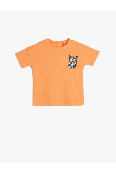 Koton T-shirt z krótkim rękawem i okrągłym dekoltem, teksturowana bawełna