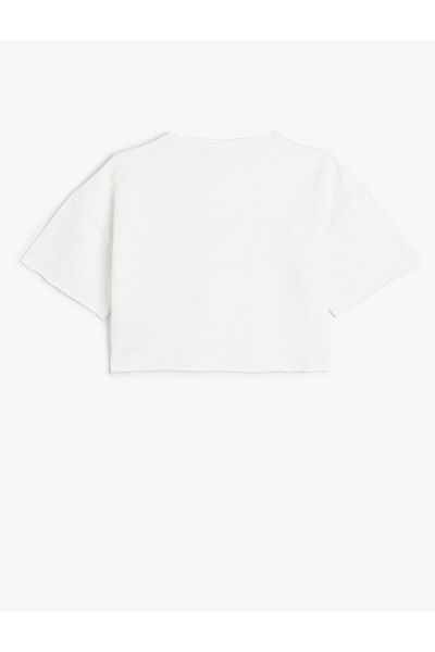 Koton Crop Oversize T-Shirt με εμπριμέ κοντό μανίκι, βαμβακερή λαιμόκοψη