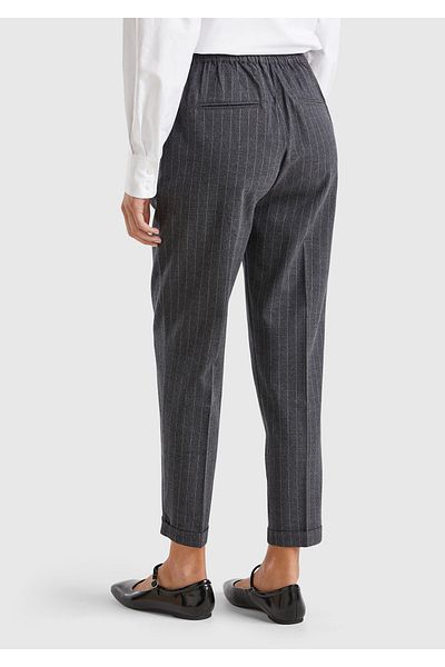 United Colors of Benetton Women's Anthracite Viscose Mixed Thin Striped Jogger Pants with Elastic Waist