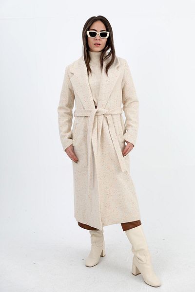 VAPUR TEKSTİL Ecru Long Coat - Double Breasted Collar and Fleto Pocket