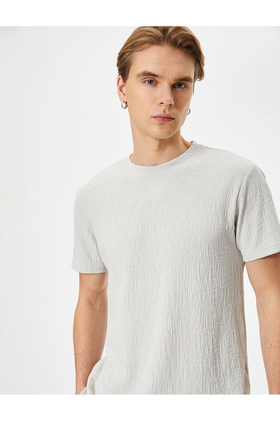 Koton Textured Slim Fit Crew NecK T-shirt - Short Sleeve