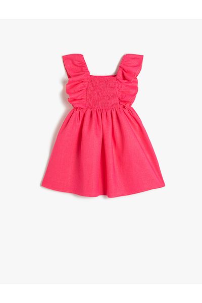 Koton Φόρεμα λινό Blend Ruffled Gipe Λεπτομερή αμάνικο