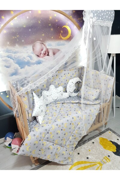 Baby Clime 70X130 Baby Sleeping Set - Mosquito Net and Apparatus Included - Crescent and Star Pattern