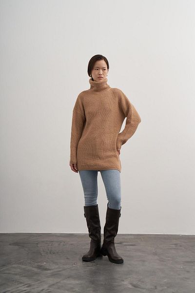 PARKhande Camel Colored Thessaloniki Braided Stone Detailed Sweater