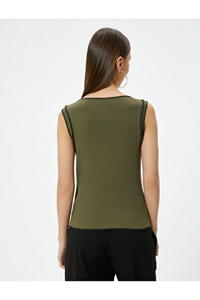 Koton Sleeveless T-Shirt Printed Viscose Fabric Blended Ribbed Round Neck