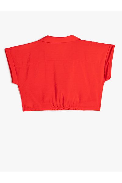 Koton Crop Blouse Short Sleeve Shirt Collar Front Tie Modal Fabric