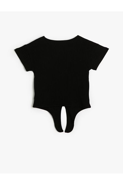 Koton Tricou Maneca scurta Inchidere cu nasture Cravata fata Bumbac