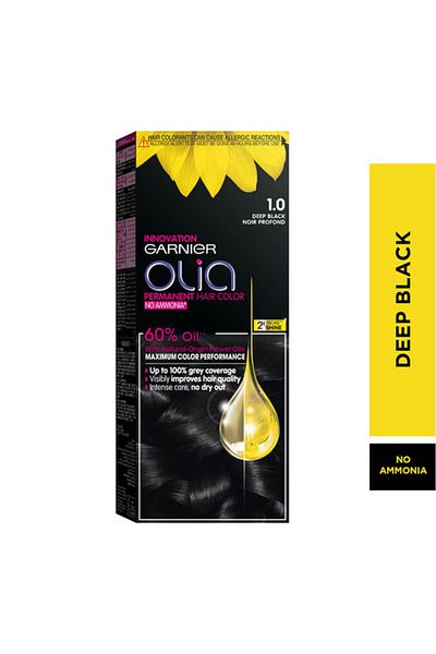 Garnier Olia, 1.0 Deep Black, No Ammonia Permanent Haircolor, with 60% Oils