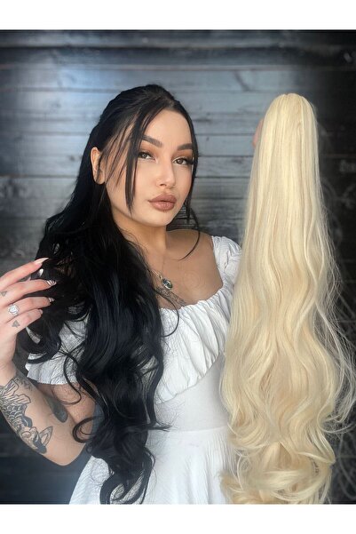 Suzan Peruk Tak ve Çık Tokalı Dalgalı At Kuyruğu - Siyah 80cm