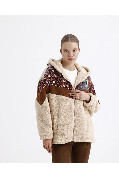 Sublime Butik Women's Oversize Retro Pattern Embroidered Lined Thick Plush Coat