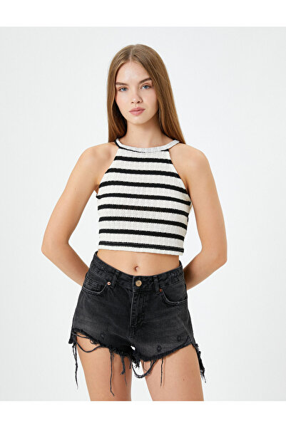 Koton Crop Halter Neck Top Háčkovaný Slim Fit