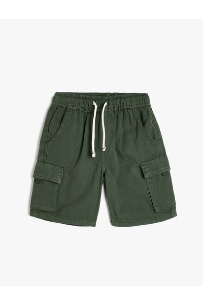 Koton Pantaloni scurți cargo din bumbac - Design lateral cu talie cu șireturi și buzunare