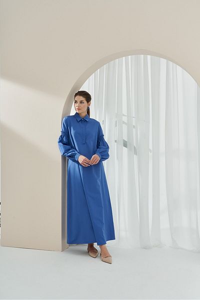 QANU Rochie cu maneci elastice albastru