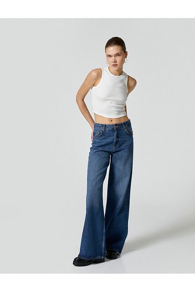 Koton Crew Neck Ribbed Cotton Crop Tank Top