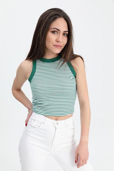 Hera Giyim Tank Top Wide Piping Striped Camisole - Sax Blue