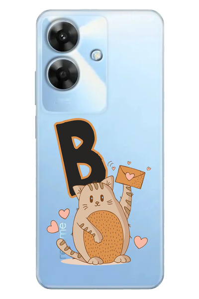 HİKİNG A41 Kılıf Hiking A41 6.52 inc Desenli Cover Silikon Kedili B Harfi