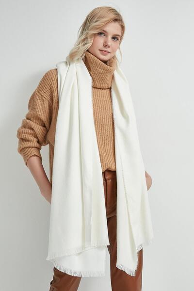 MARBERRY 13437 Self-Tassel Ecru Thick Shoulder Shawl Scarf