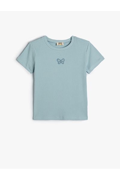 Koton Tricou crop cu mânecă scurtă din bumbac cu decolteu cu nervuri