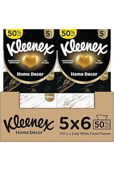 Kleenex مناديل الوجه للديكور المنزلي - عبوة من 30 صندوقًا، 170 ورقة × طبقتين