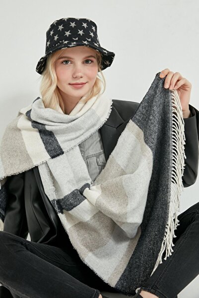 BALIENTE 13409 Ριγέ Navy Ecru Χοντρό σάλι ώμου