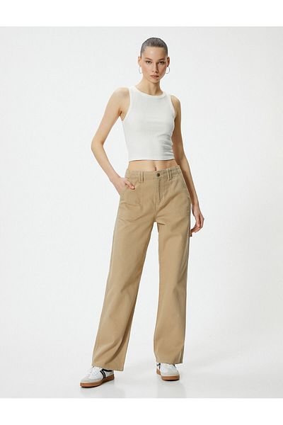 Koton Crew Neck Cotton Crop Tank Top - Ribbed