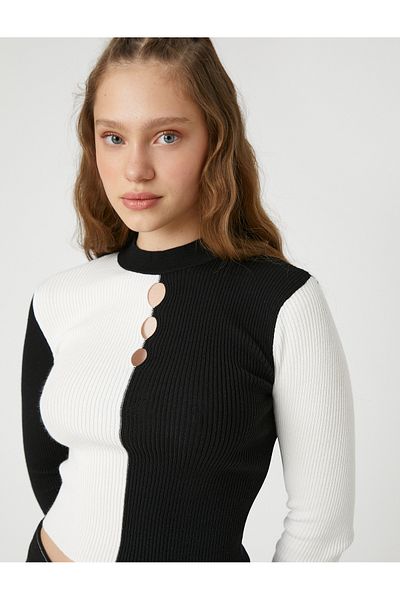 Koton Tricotaj Pulover Fereastra Detaliat Color Block mânecă lungă