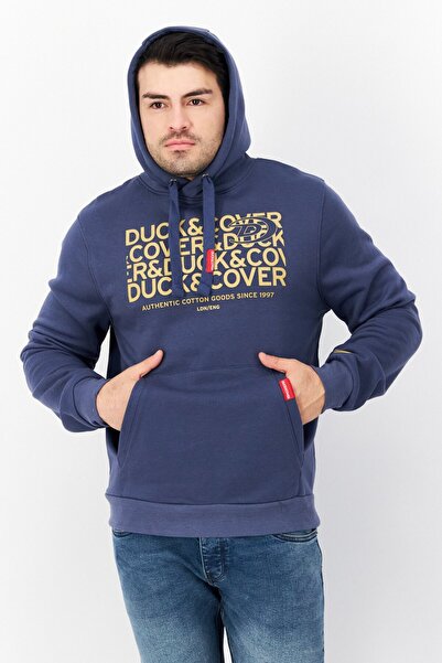 Duck and Cover Men Long Sleeve Brand Logo Hoodie, Slate Blue