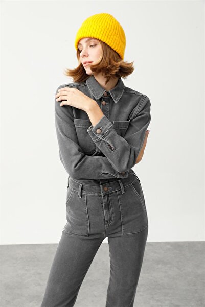 Denim Trip ELISA Slim Fit Worker Stil Gri Kadın Jean Tulum